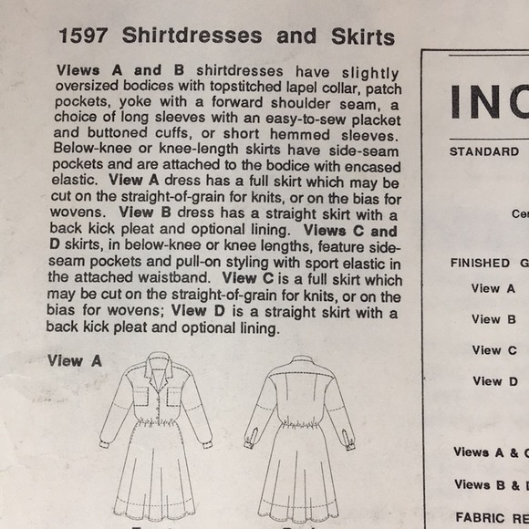 Vintage Stretch & Sew 1597 Sewing Pattern Shirtdresses & Skirts Bust Sizes 30-46 - Picture 7 of 13